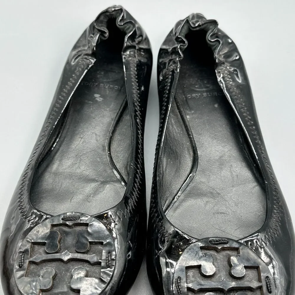Tory Burch Reva Women's 6.5 Black Patent Leather Ballet Flats Slip-On Closed Toe